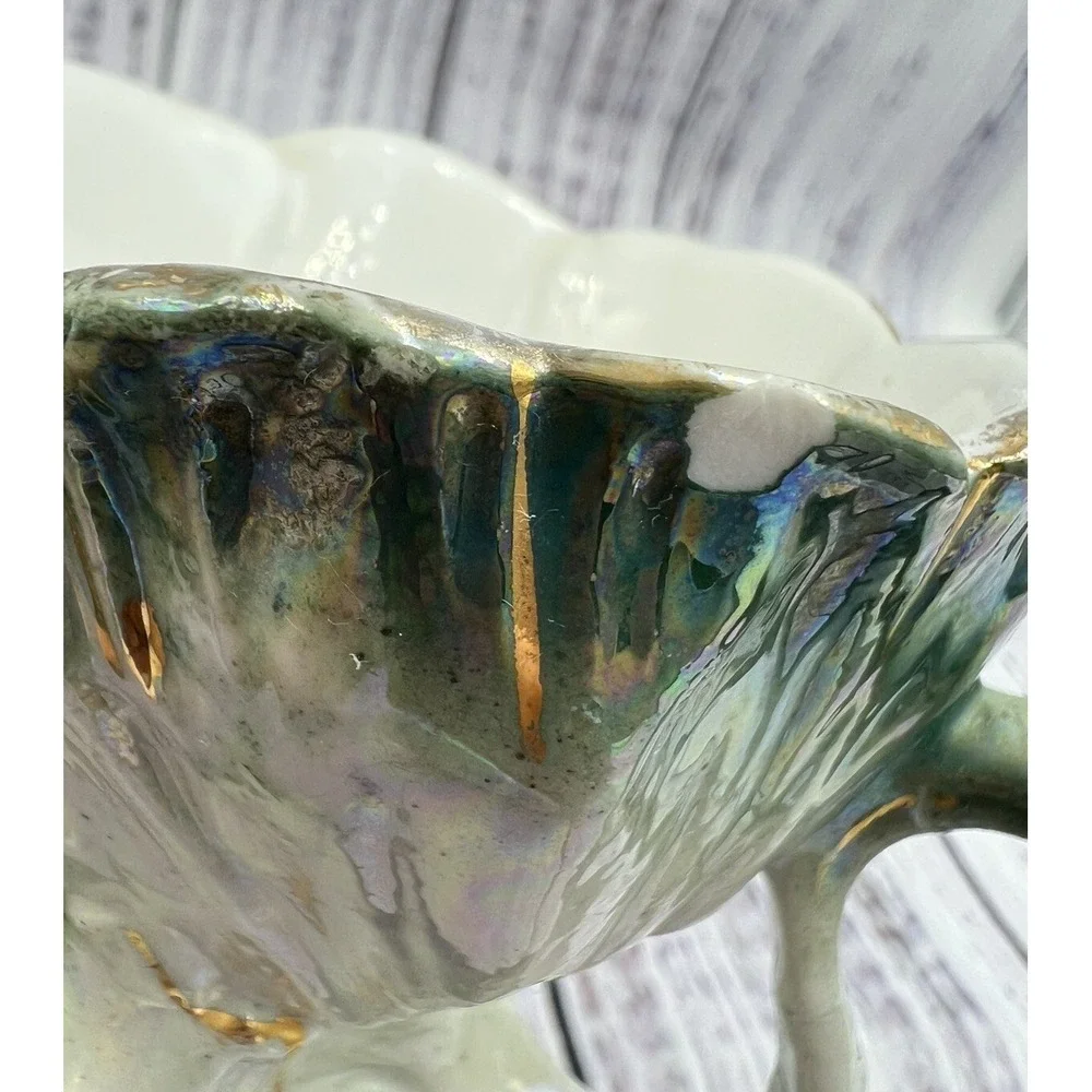 Antique German Porcelain Mustache Shaving Mug Luster Green Gold